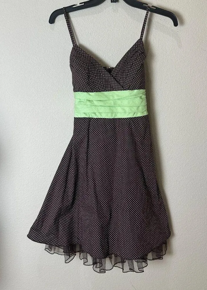 VINTAGE Speechless Party Dress Brown Polka Dots with Sash Tulle - size small - Image 2