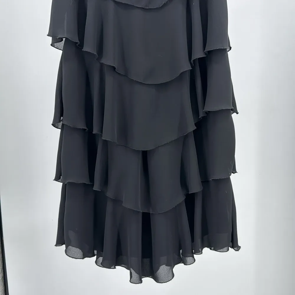 Patra vintage 12 tiered ruffle flutter sleeve black below the knee dress wedding - Image 10