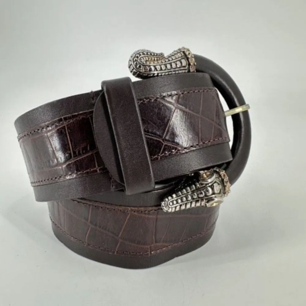 Carlisle Women's Leather Crocodile Head Tail Rhinestones Buckle Belt Brown XS‎ - Image 14