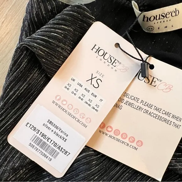 HOUSE OF CB Yerina Micropleat Jumpsuit Black Metallic Flare‎ Leg Size XS NWT - Image 7