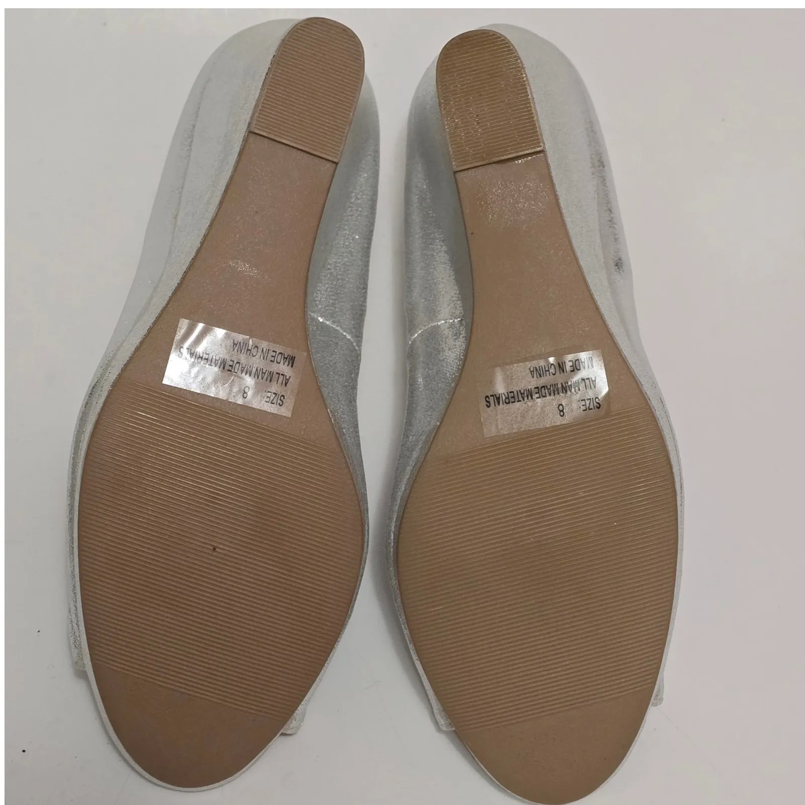 Manhattan Collection Silver Metallic Peep Toe Wedge Heels Size 8 - Image 8