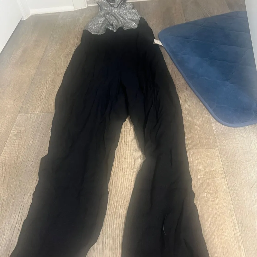 Vintage 80s sleeveless black wide leg metallic ailver jumpsuit size 4 - Image 8