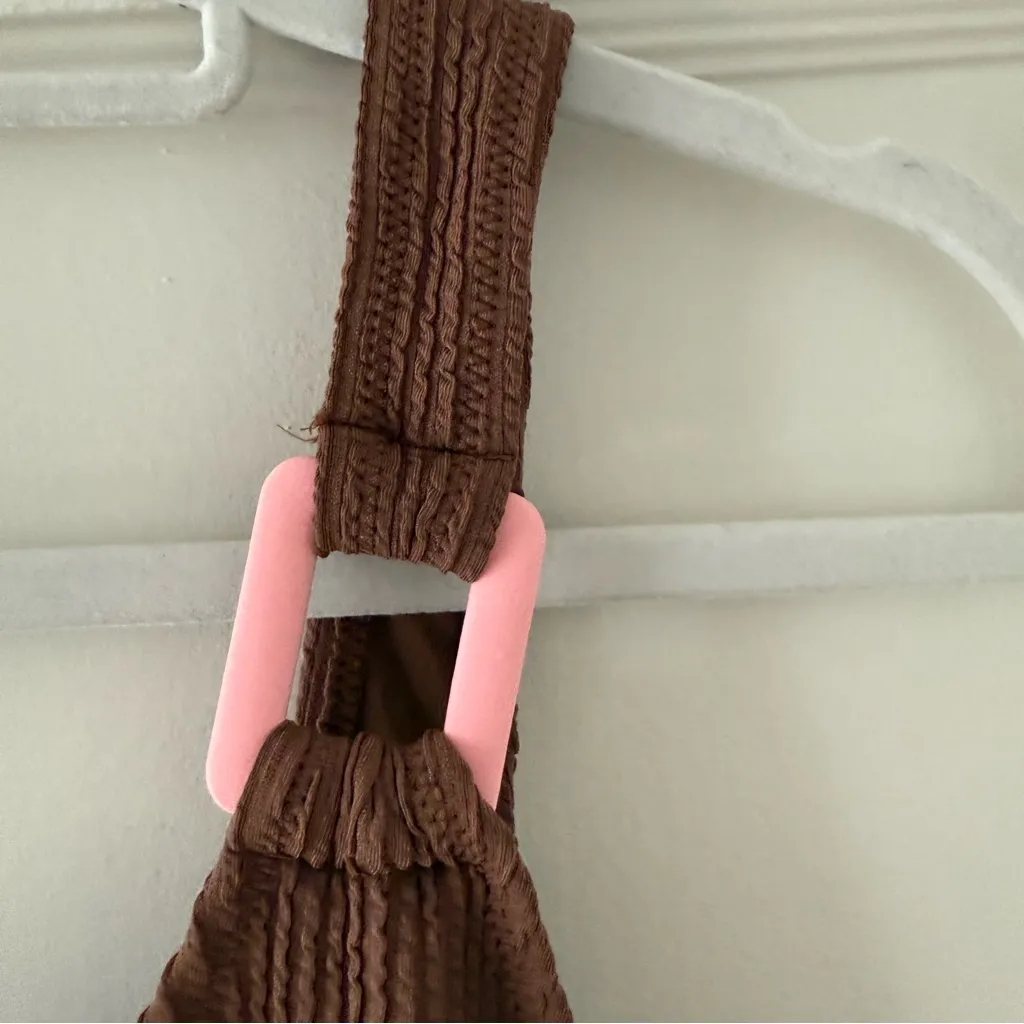 Aerie Brown One-Piece Cheekiest Swimsuit with Pink Buckle Size Medium NEW - Image 5