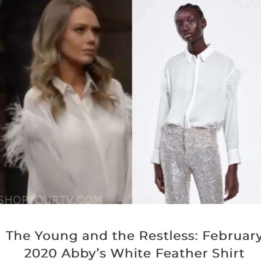 Zara Boa Feather Shoulders Button Down Blouse Off White Size Medium - Image 6