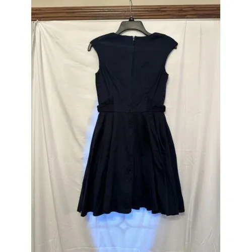 ASOS Cotton Blend Navy Blue Sleeveless V Neck‎ Dress Cap Sleeve Zip Size 2 - Image 3