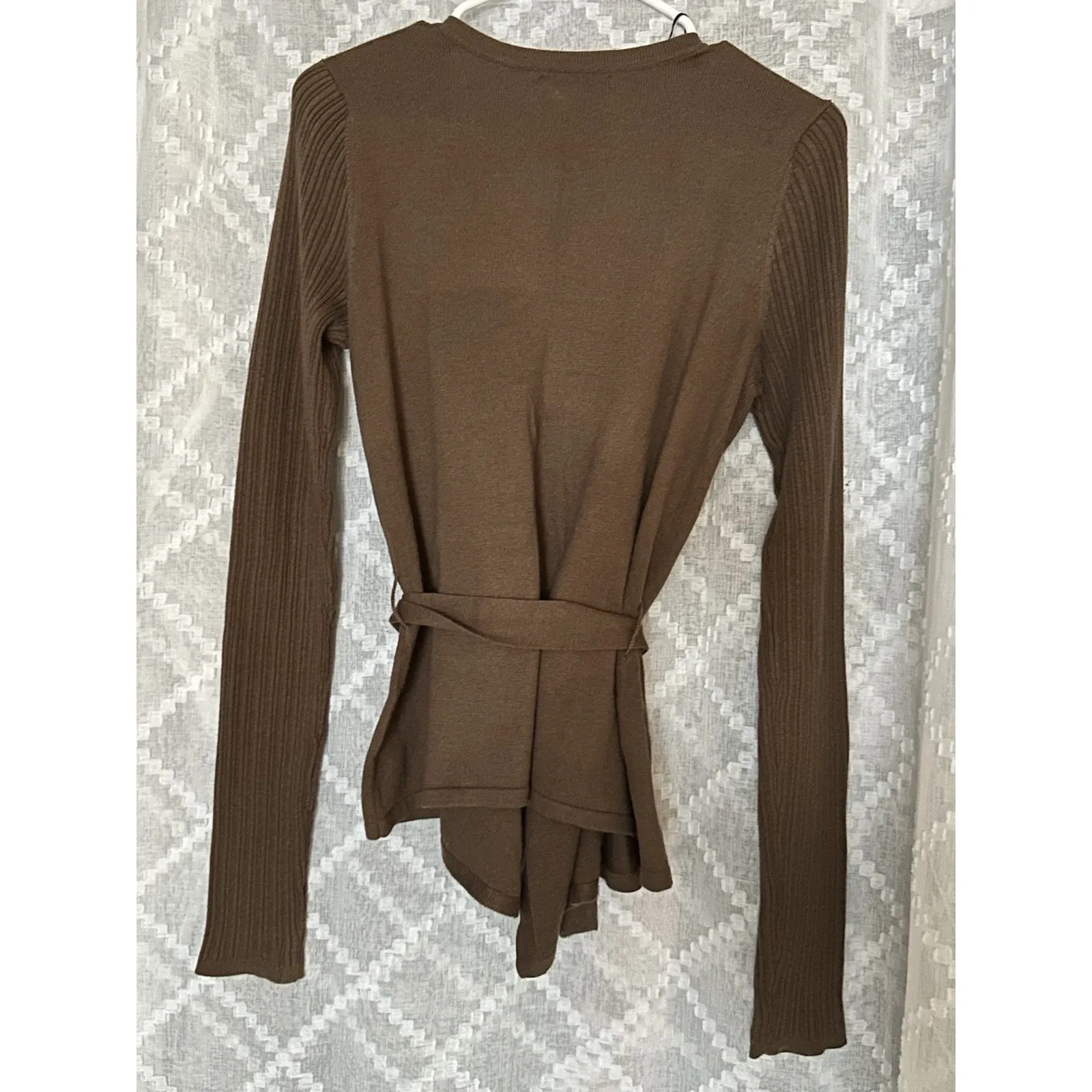 Vintage Anne Klein Brown Cotton Wrap Cardigan Sweater Y2K Small Fall Neutral‎ - Image 4