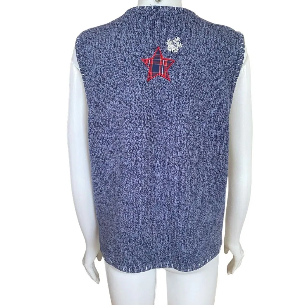 Bobbie Brooks women's large winter embroidered zip up stretchy sweater vest - Image 4