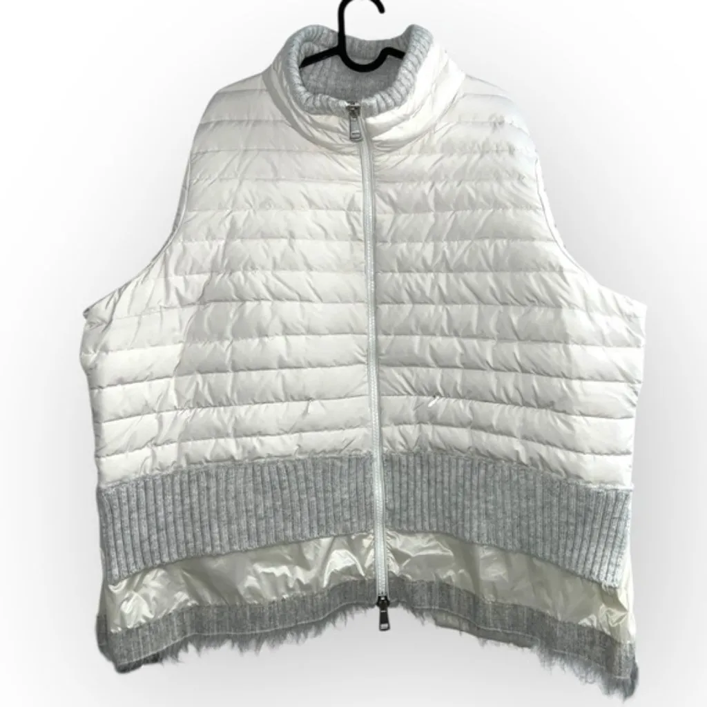 BRAND NEW Sosken Designer White Down Puffer Longline Fur Trim Jacket Coat XL XXL Silver - Image 7