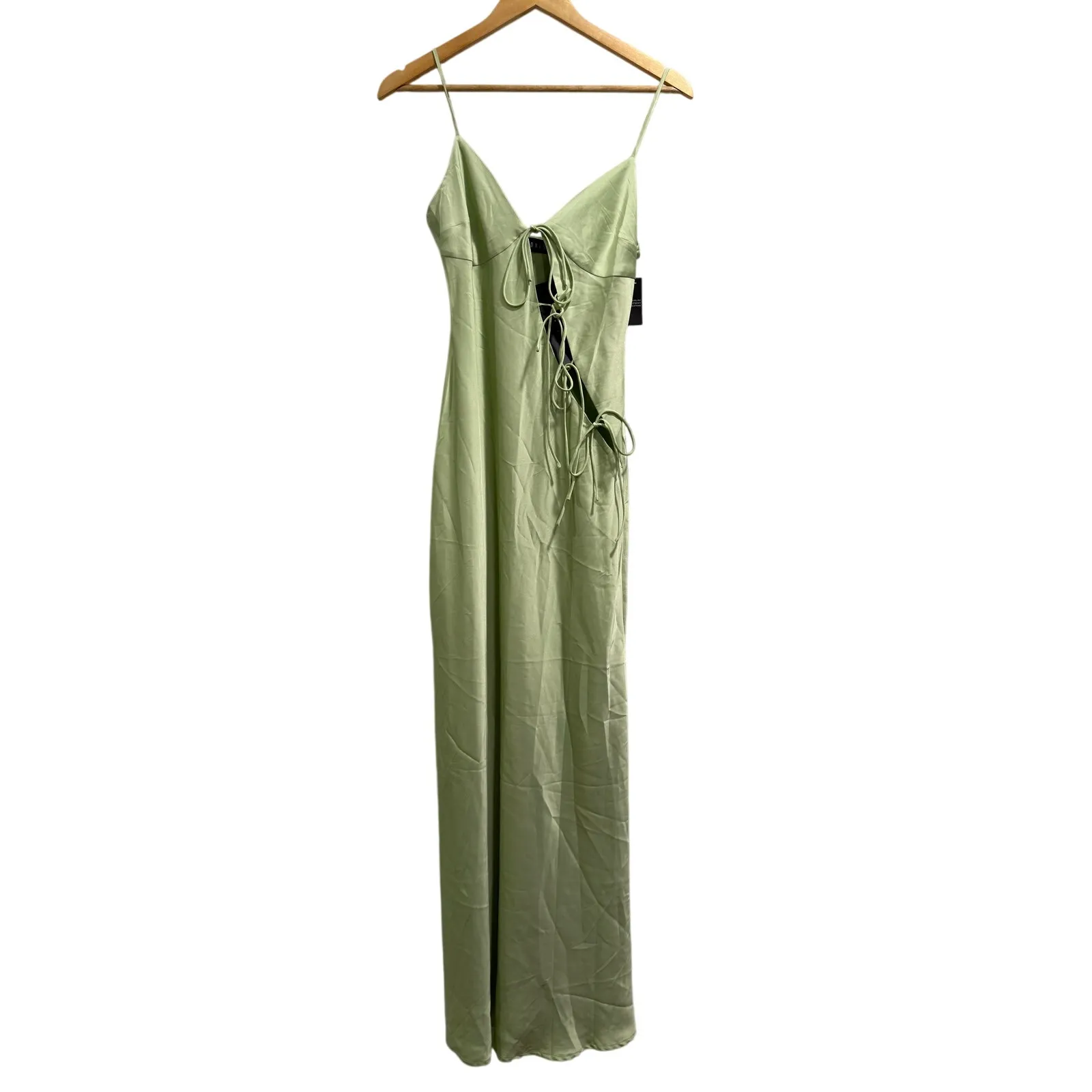Lioness x REVOLVE About A Girl Lime Simple Minimalist Satin Tie Front Maxi NWT S - Image 2