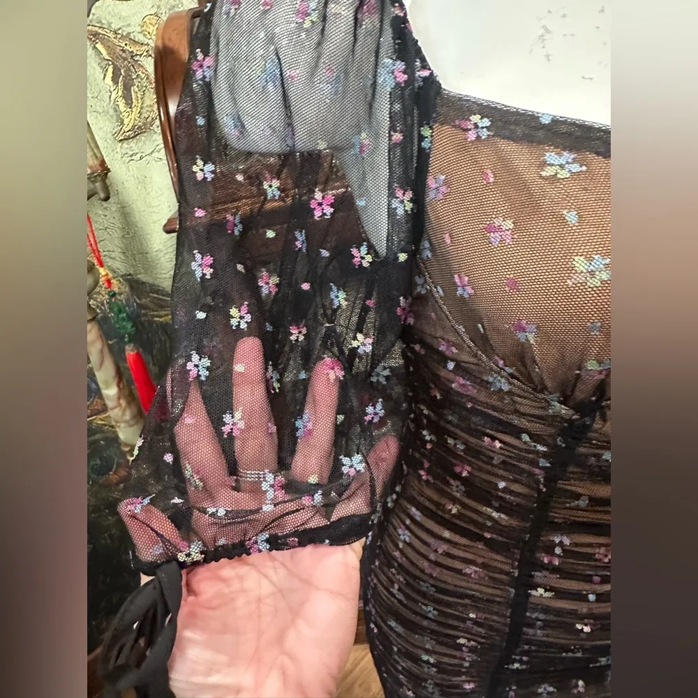 Blue Blush Black Floral Mesh Dress - Image 2