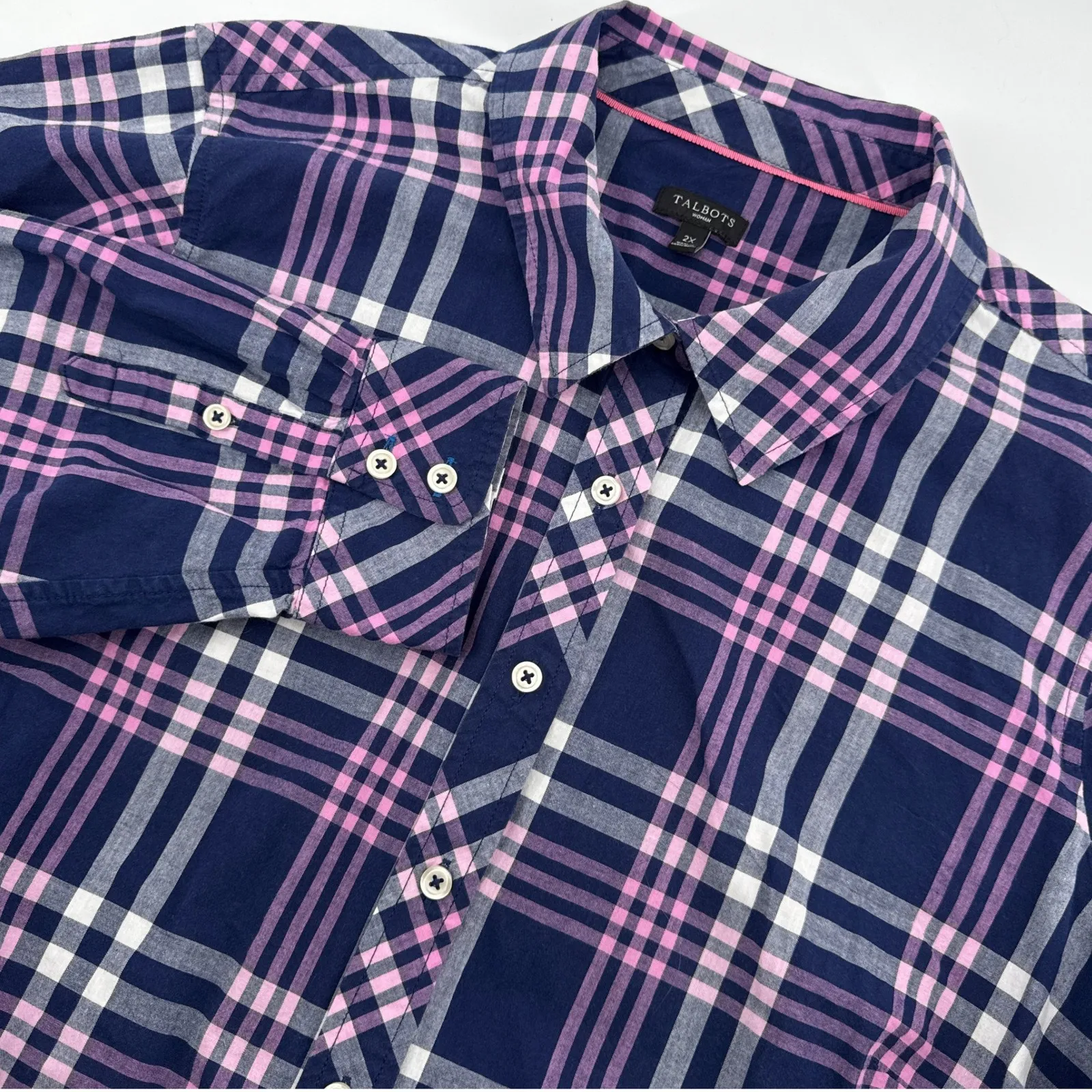 Talbots Woman 2X Button Down Plaid Shirt Long Sleeve Career Casual Top Fall Plus - Image 2