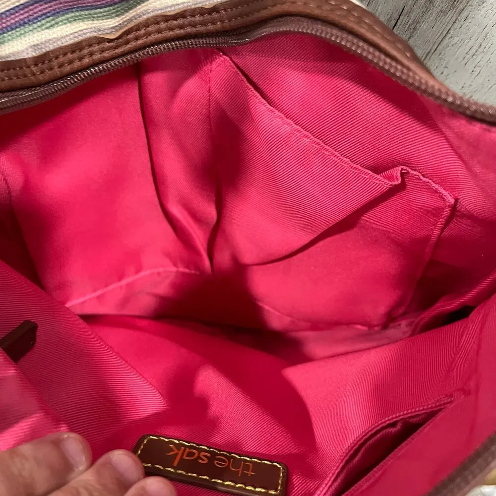 The SAK Canvas Stripe Shoulder Bag Boho Peace Sign Everyday Retro - Image 3