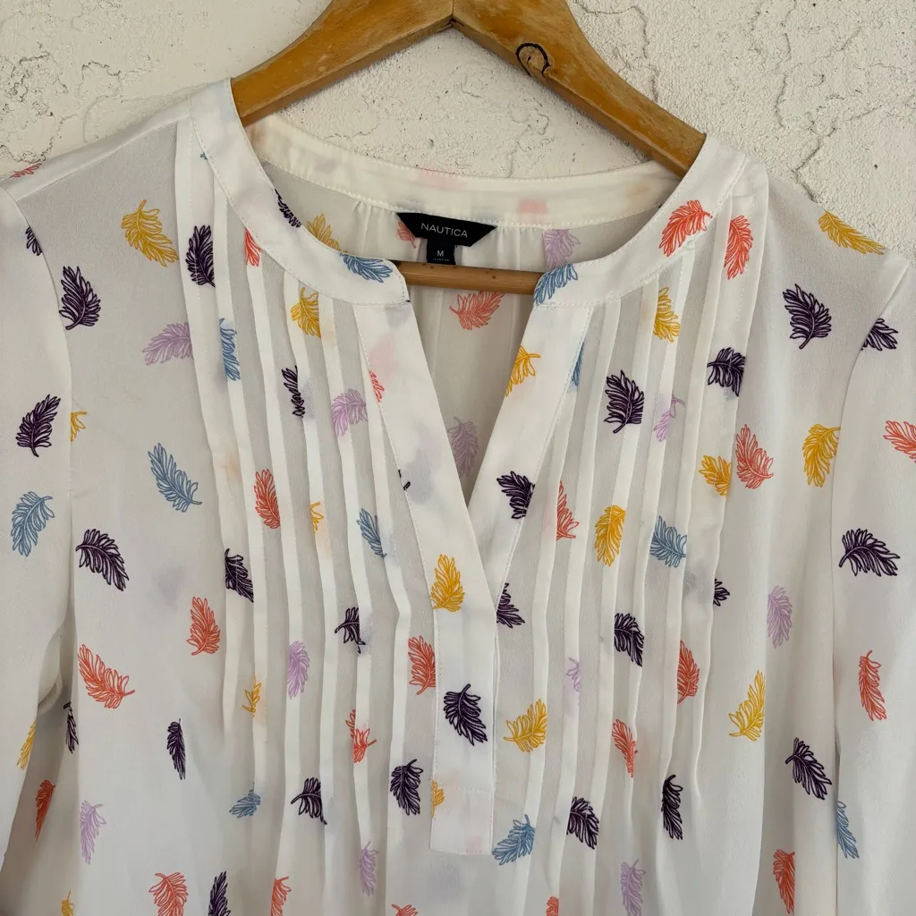 Nautica White Blouse with Colorful Leaf Design - Image 7