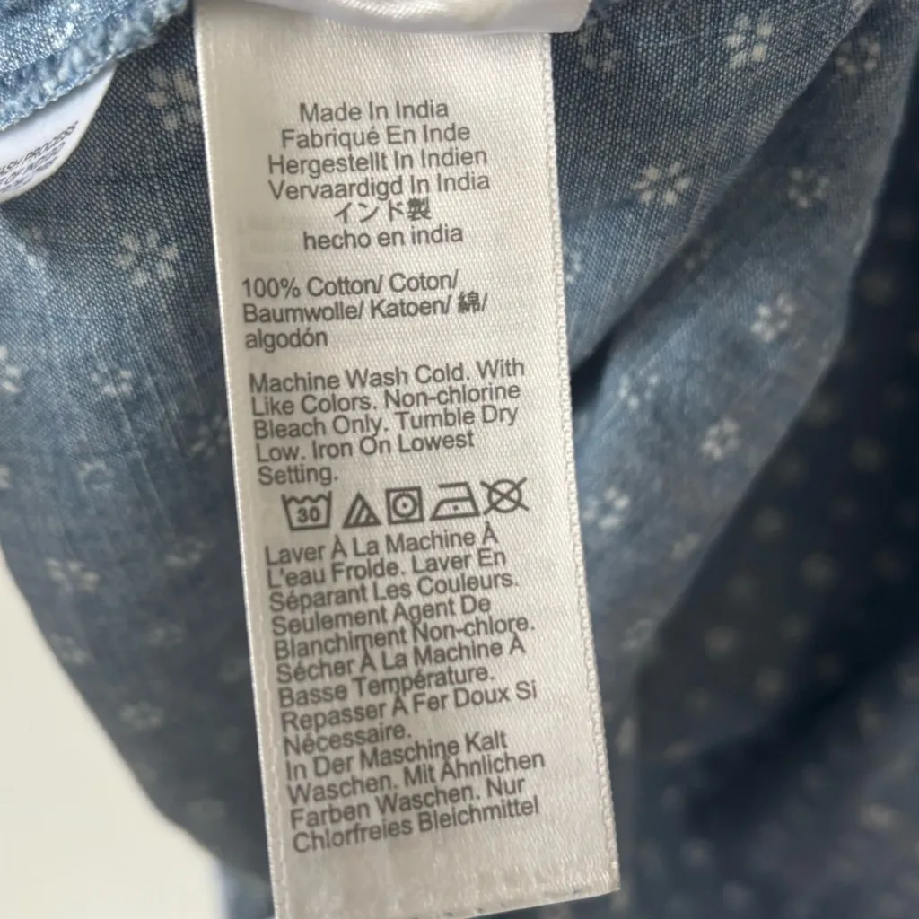 J. Crew Blue Denim Chambray Mini Shirt Dress Long Sleeve Dainty White Flowers - Image 9