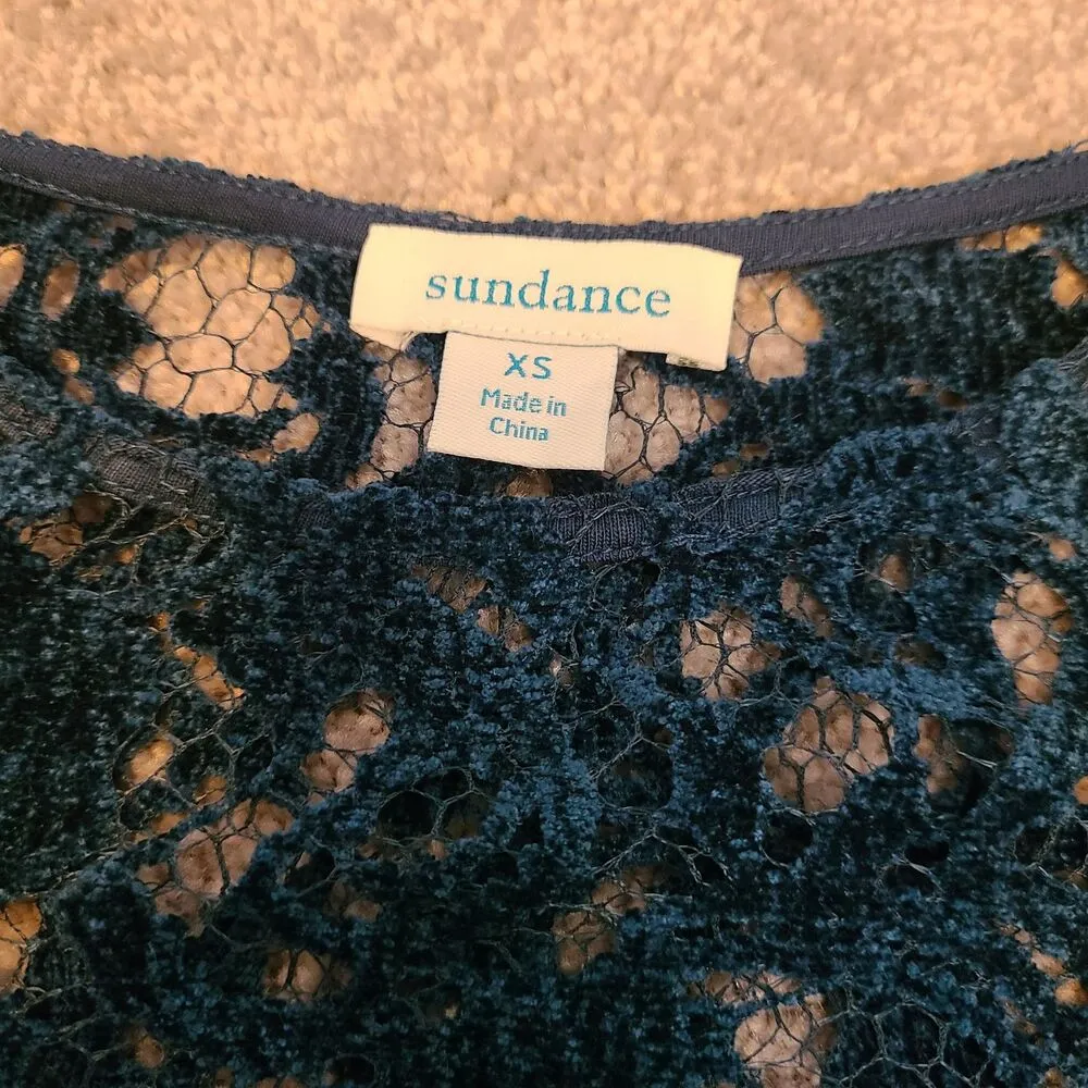 Sundance Womens Remarkable Beauty Top Witchy Velvet Crochet Lace Size XS Teal Green - Image 5