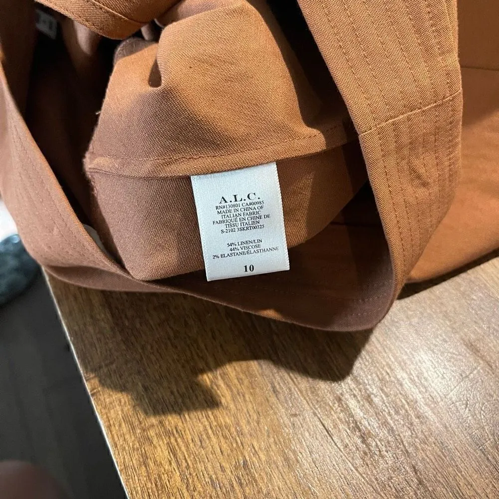 NWT A.L.C Adelaide Linen Blend Ruffle Wrap Skirt Brown Size 10 - Image 8