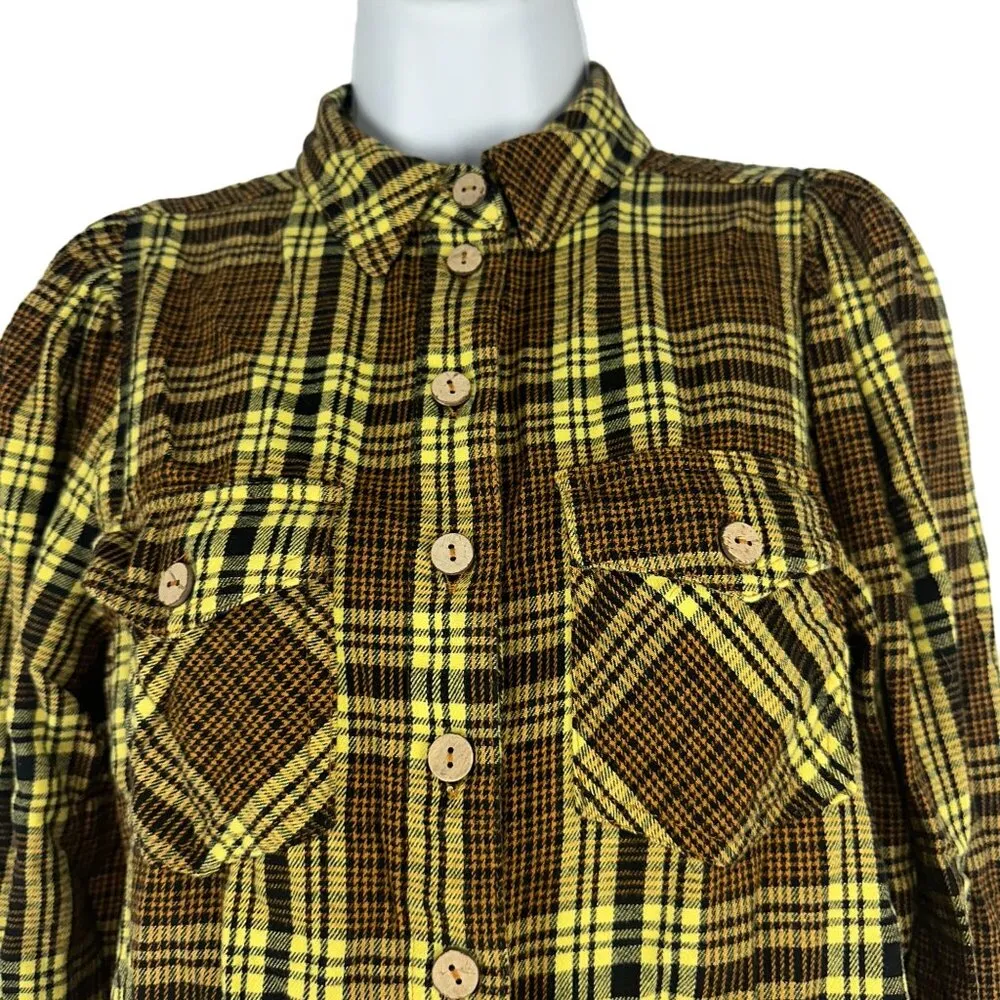Zenana Outfitters Women's Plaid Button Down Shirt Size XS Yellow/Black - Image 2