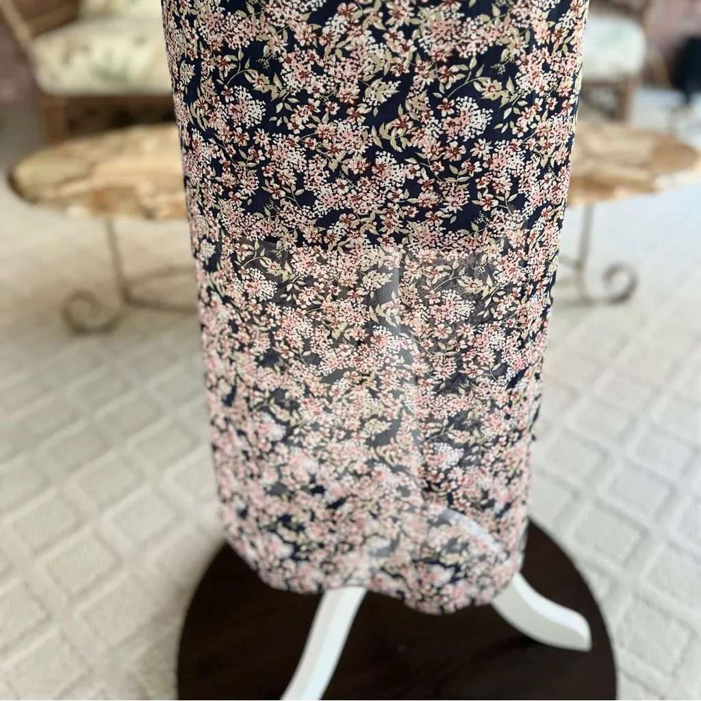 Leith Dress Midi Ruched Blue Floral Ruched Chiffon L Cocktail Party Chic Glam - Image 11