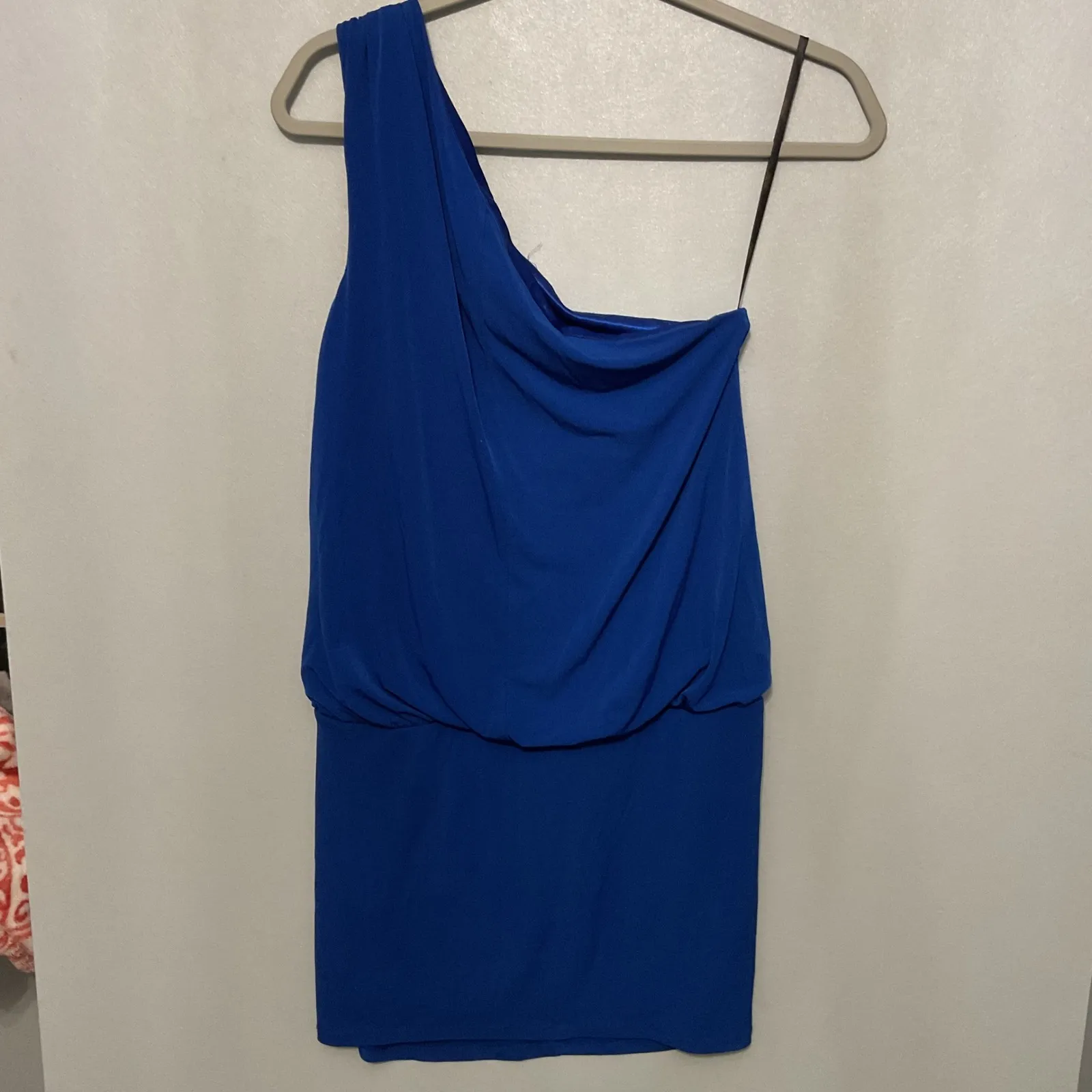 Laundry by Shelli Segal Royal Blue One Shoulder Draped Cocktail Dress Size 7 - Image 3