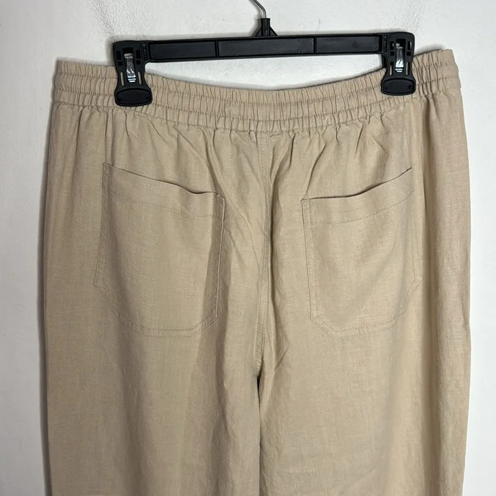 J. Crew Wide-leg seaside textured drawstring pant in linen beige hue size M tall - Image 5