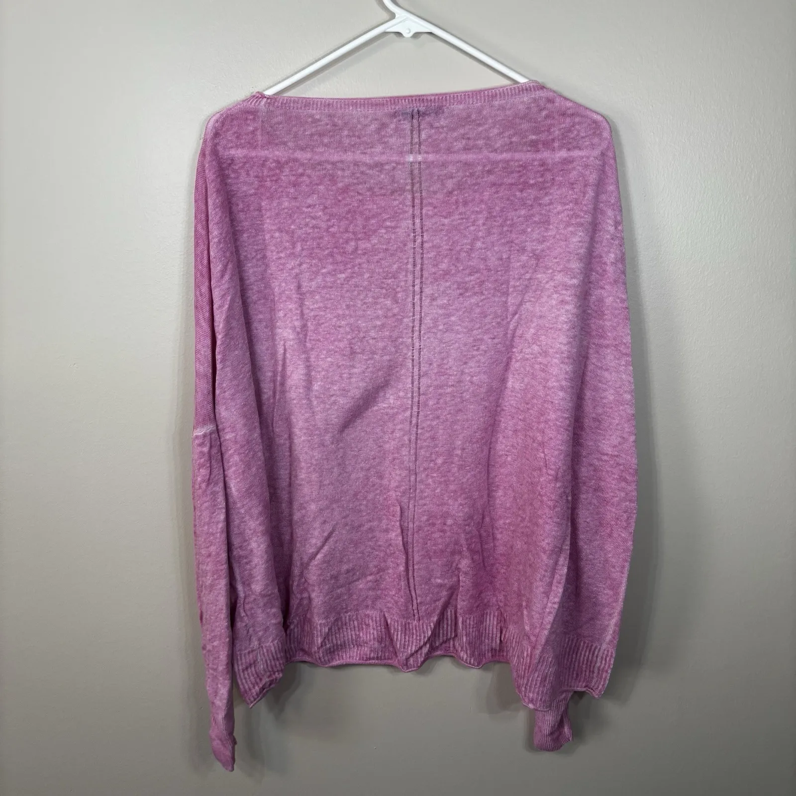 J.Crew Sweater Women's 3XL Pink 100% Linen Long Sleeves Lightweight Knit Pocket Size 24 - Image 2
