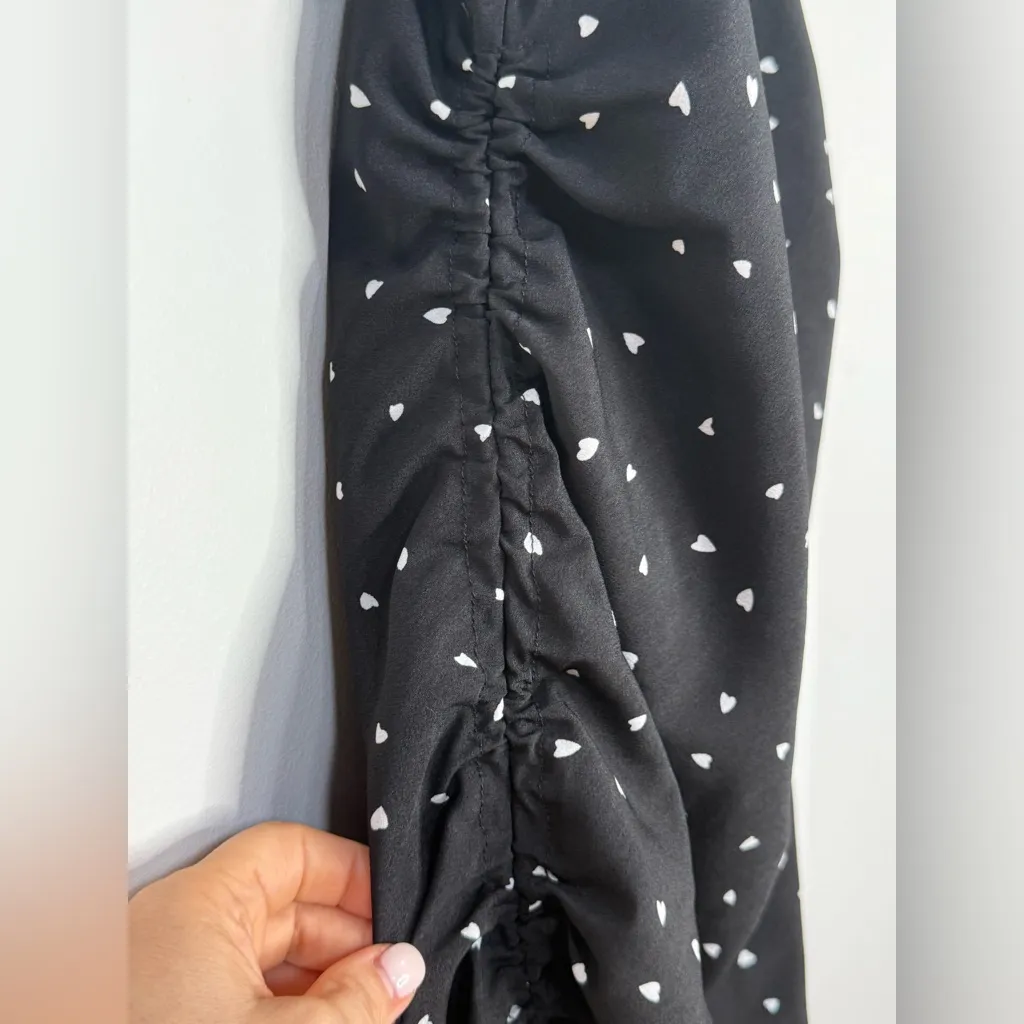 LIONESS by PRINCESS POLLY Black White Heart Print Ruched Midi Slip Dress XS - Image 9