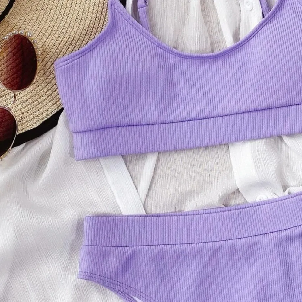 Purple ribbed high waisted bikini Size L - Image 4