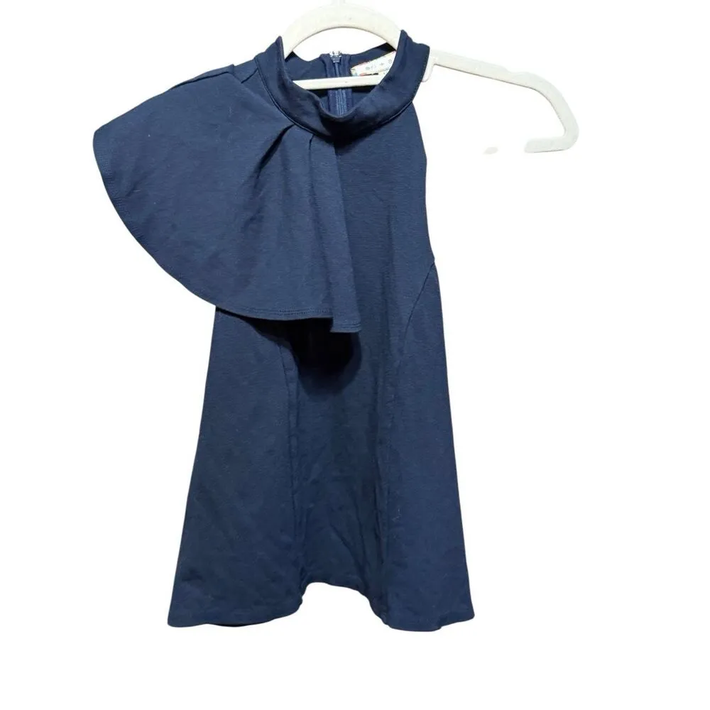 Anthropologie Eri + Ali Marin Nobility Halter Top Navy Blue Sleeveless Zip Ruffl - Image 8