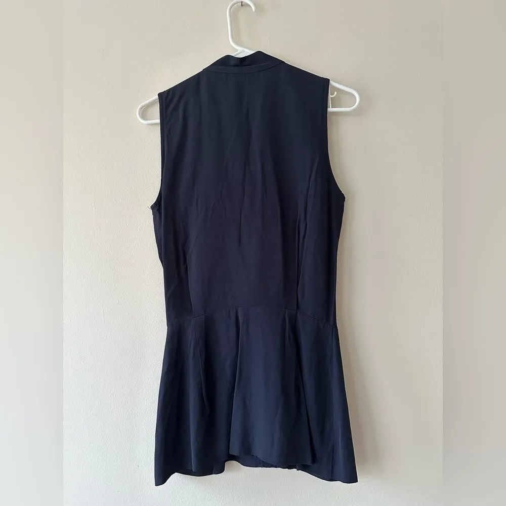 Vintage 1970's Francine Browner Deep V Neck Open Sleeveless Top Tie Belt Sz S Blue - Image 7