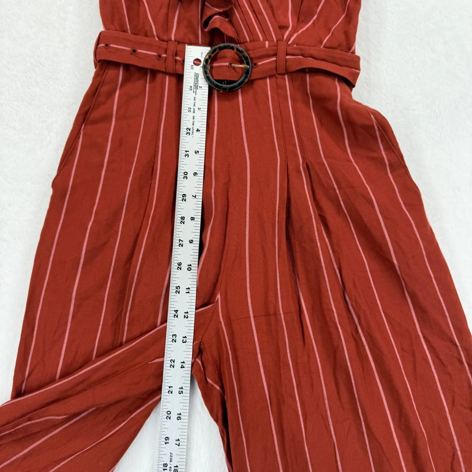 Womens Ruffle‎ One Shoulder Wide Leg Striped Jumpsuit Rust Sz 0 XXXS Red - Image 6