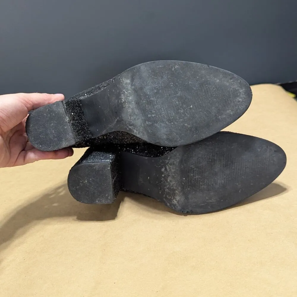 Corkys Razzle Dazzle Black Glitter Ankle Booties Heeled Boots Womens 8 Hey Girl - Image 5