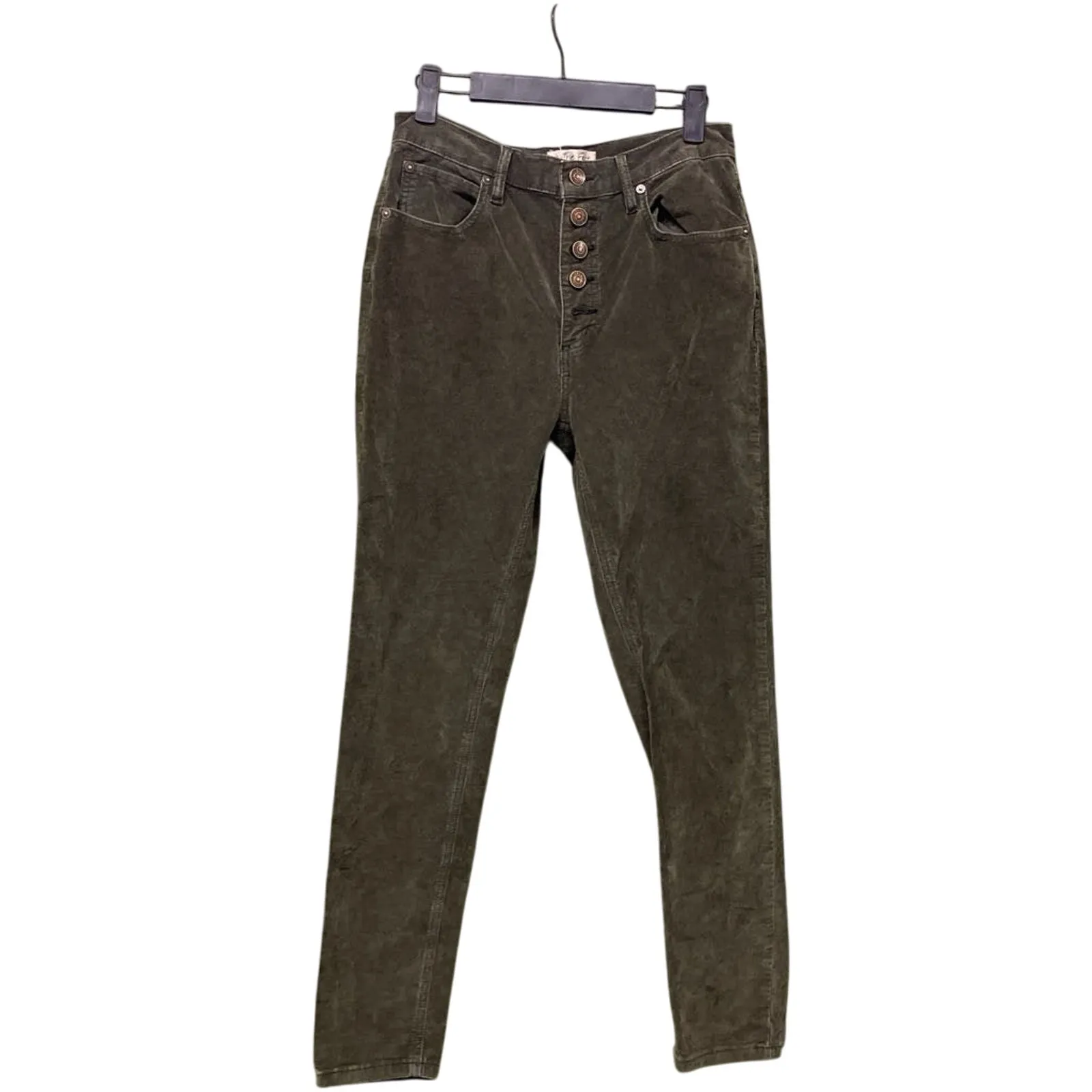 Free People Corduroy Green Mid Rise Button Fly Skinny Pants - Image 2