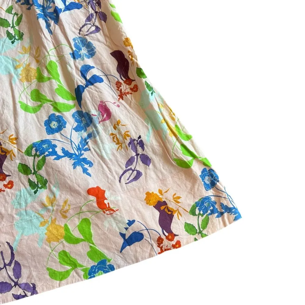 Tanya Taylor Light Pink Colorful Floral Print Dress Midi Short Sleeve Size 18 - Image 10