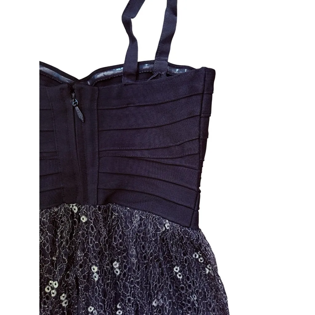 $475 Anthropologie Erin Fetherston XS Mini Dress Black Cocktail Gold Evening - Image 4