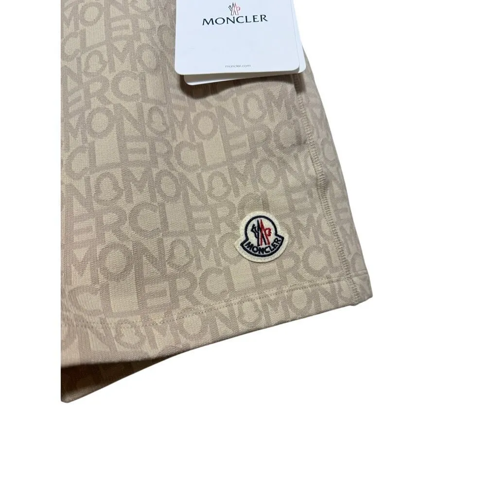 NWT Moncler Monogram Drawstring Shorts – Beige Logo Print Luxury Style, Size S - Image 8