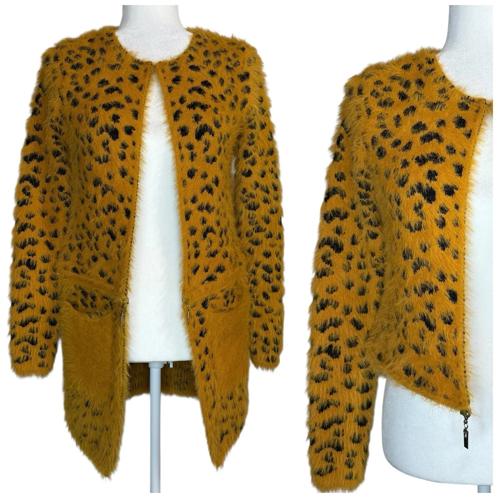 Kamana Convertible‎ Cheetah Cardigan Sweater S Long Sleeve Fuzzy Cozy Pockets - Image 2