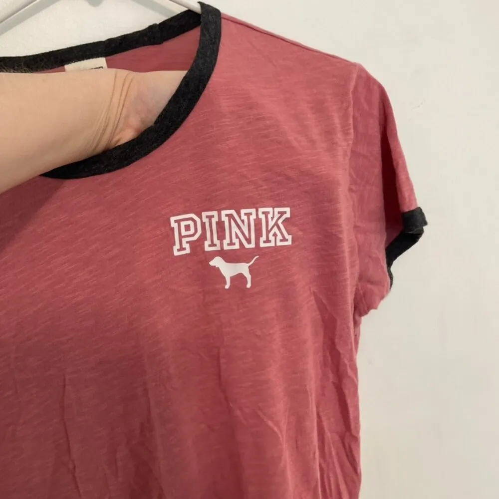 VS PINK VICTORIA'S SECRET Ringer Tee Rose Mauve Pink Spellout Logo Short Sleeve - Image 8