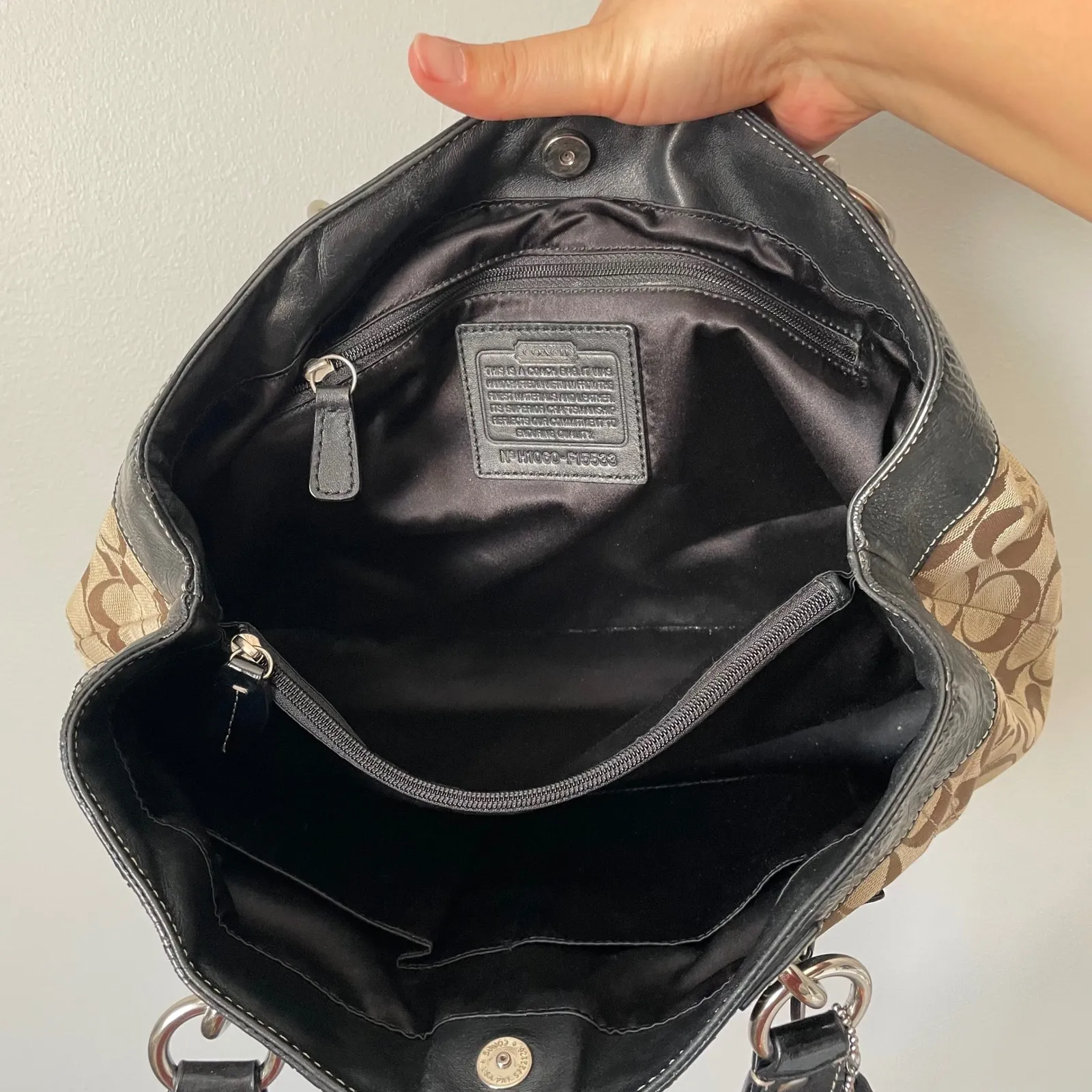 y2k Coach Penelope Signature Canvas Leather Trim Tote Shoulder Bag Brown Black - Image 10