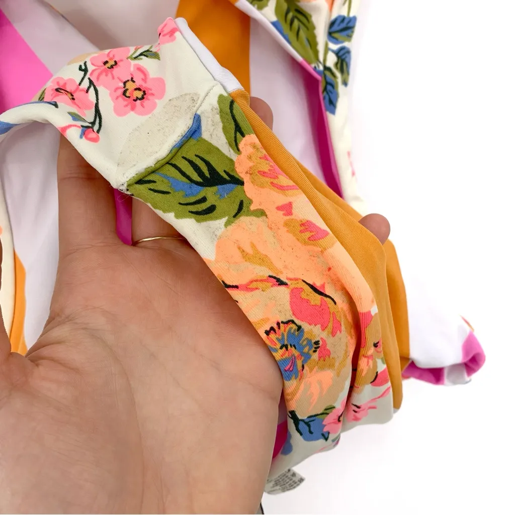 MAAJI Reversible One Piece Swimsuit Floral Striped Pink Orange White M - Image 9