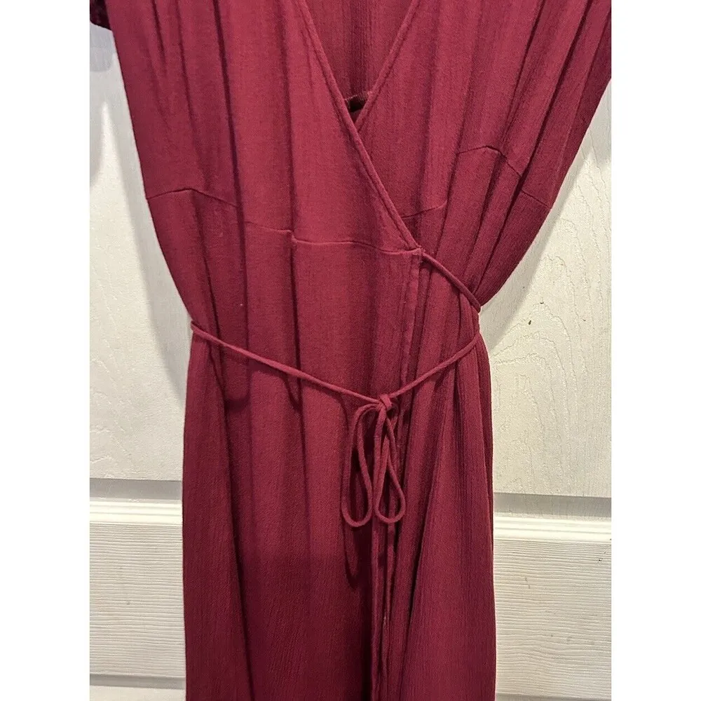 LULUS Heart Of Marigold Burgundy Wrap Maxi Dress Short‎ Sleeve Size XL Maroon Red - Image 7