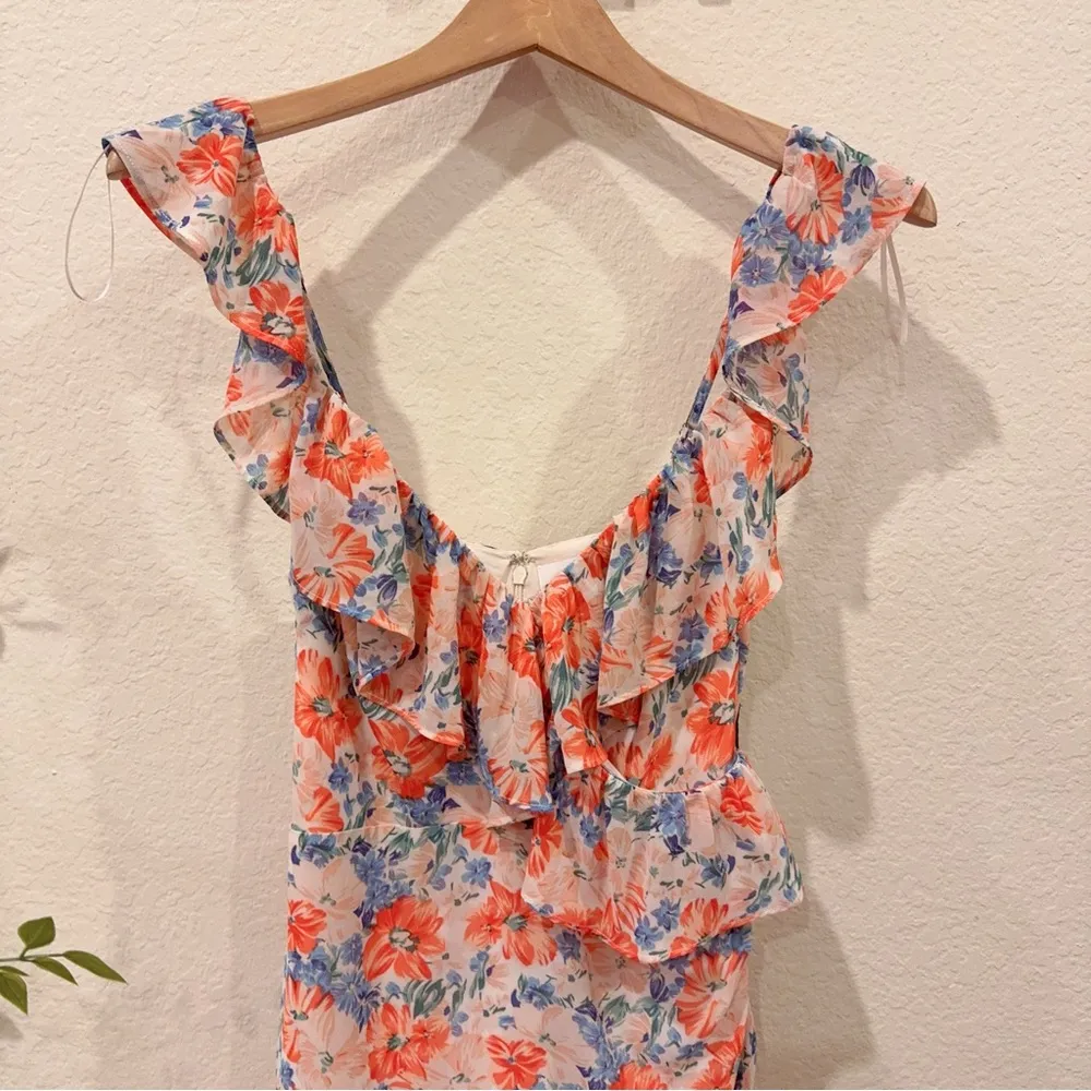 ASTR Mahalia High Low Midi Dress in Blue Orange Floral Size Small NWT - Image 3
