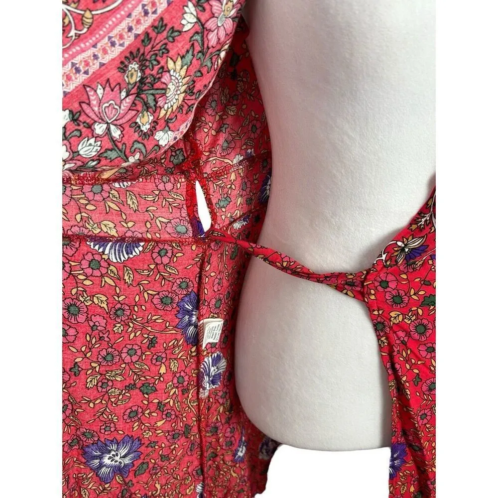 Japna Women's Size Small Wrap Skirt Sleeve Red Floral Maxi - Image 5