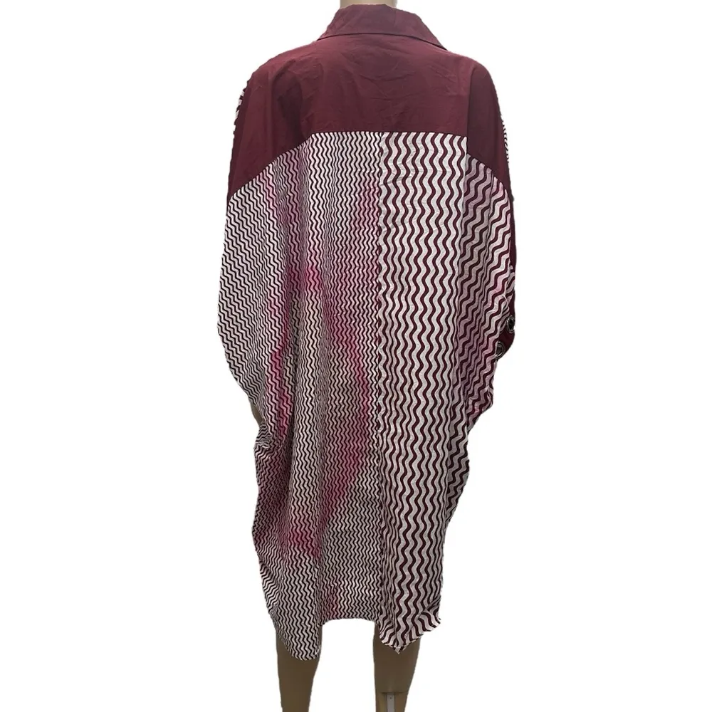 TOV Oversized Button Down Asymmetrical Batwing Sleeve High Low Shirt Blouse 10 Red - Image 3