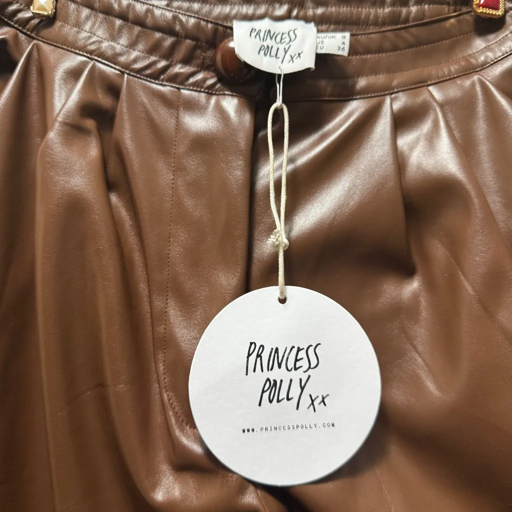 Princess Polly - Leather Brown Straight Leg Pants NWT - Image 4