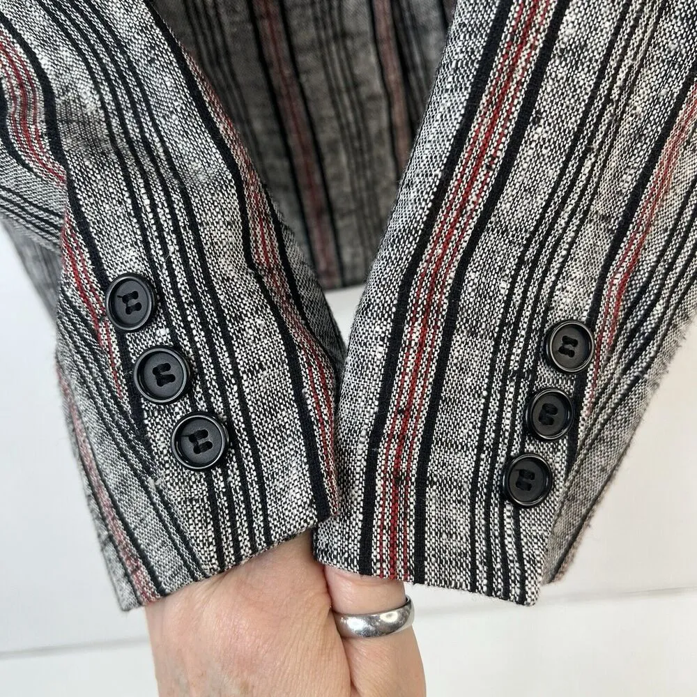 Haberdasher Size 11 12 Blazer Jacket Button Up Linen Blend Gray Striped 1 Button - Image 5