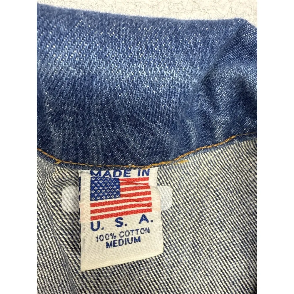 Vintage Denim Jacket Medium Jean Trucker Guitar Band USA ‼️FLAW NOTED SEE PICS‼️ Blue - Image 5