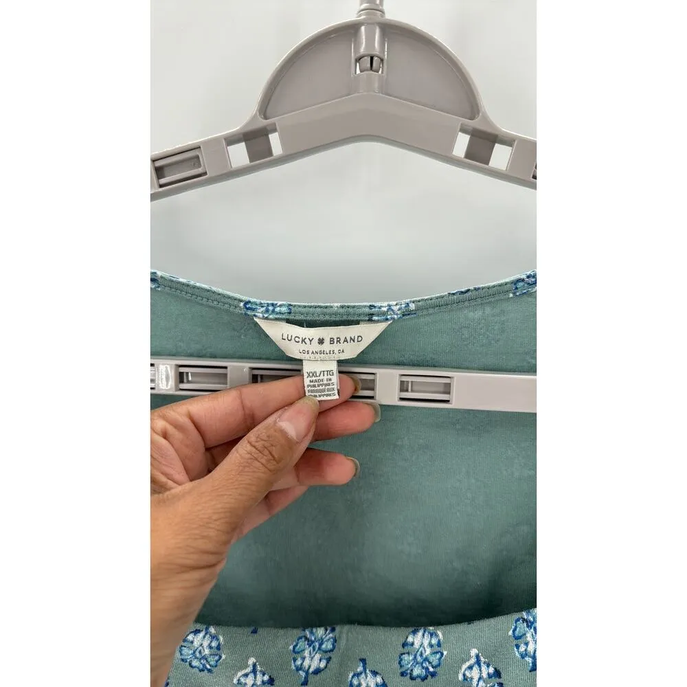 Lucky Brand Long Sleeve Square Neck Shirt Top Green bohemian prairie casual - Image 5