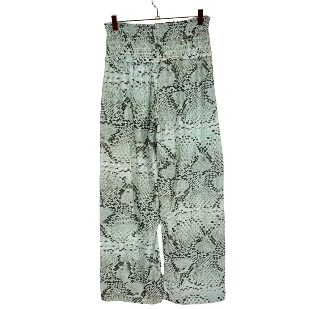 Agua Bendita Cobra Snake Wide Leg Smocked Sheer Palazzo Pants Cover Up - Image 2