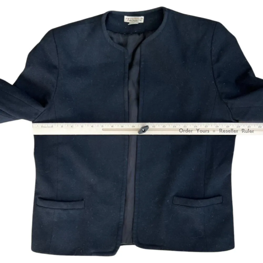 Vintage 80s Talbots Black 100% Wool Open Blazer Size 10 Lined Shoulder Pads - Image 5