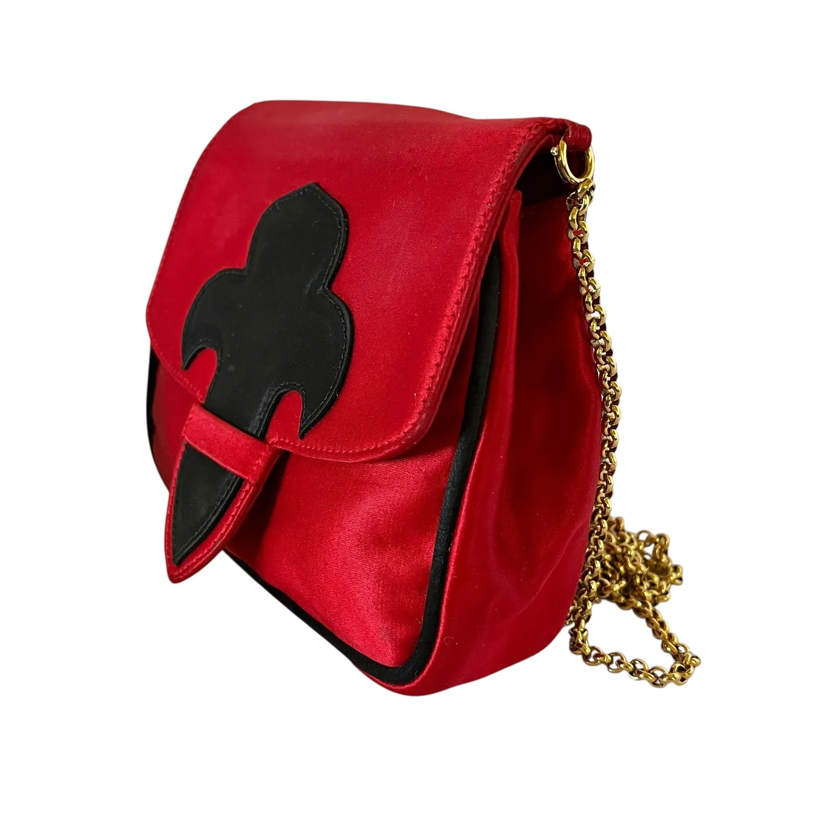Escada Vintage Fleur De Lis Red Satin Chain Strap Crossbody Evening Bag - Image 9
